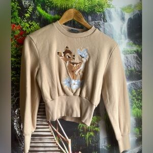 Zara Disney Bambi Crewneck Sweatshirt sweater Small tan limited edition